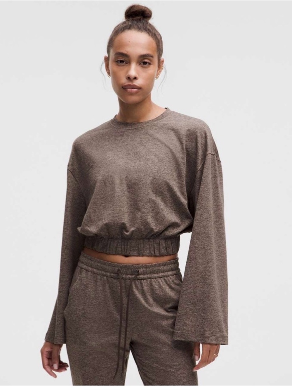Lululemon Soft Jersey Cropped Relaxed Crewneck Pullover Brown S or M